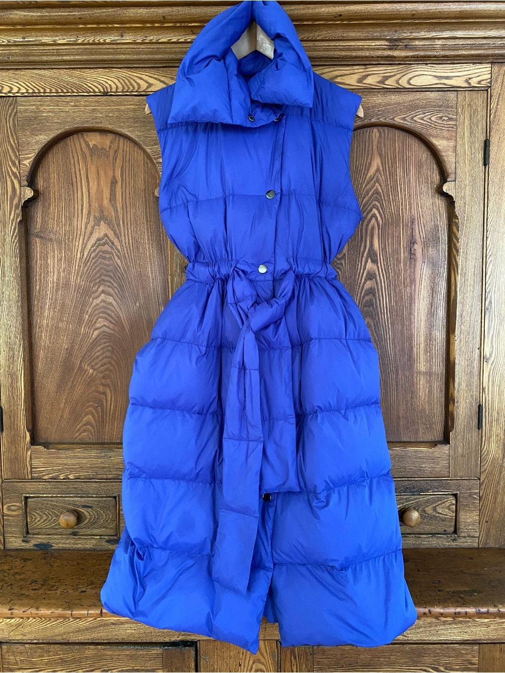 Bitte Kai Rand M bright blue down filled long puffer vest / dress belted collar